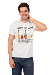 Men Short Sleeve White Guitar Printed T-Shirt