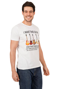 Men Short Sleeve White Guitar Printed T-Shirt