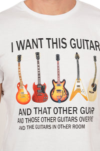 Men Short Sleeve White Guitar Printed T-Shirt