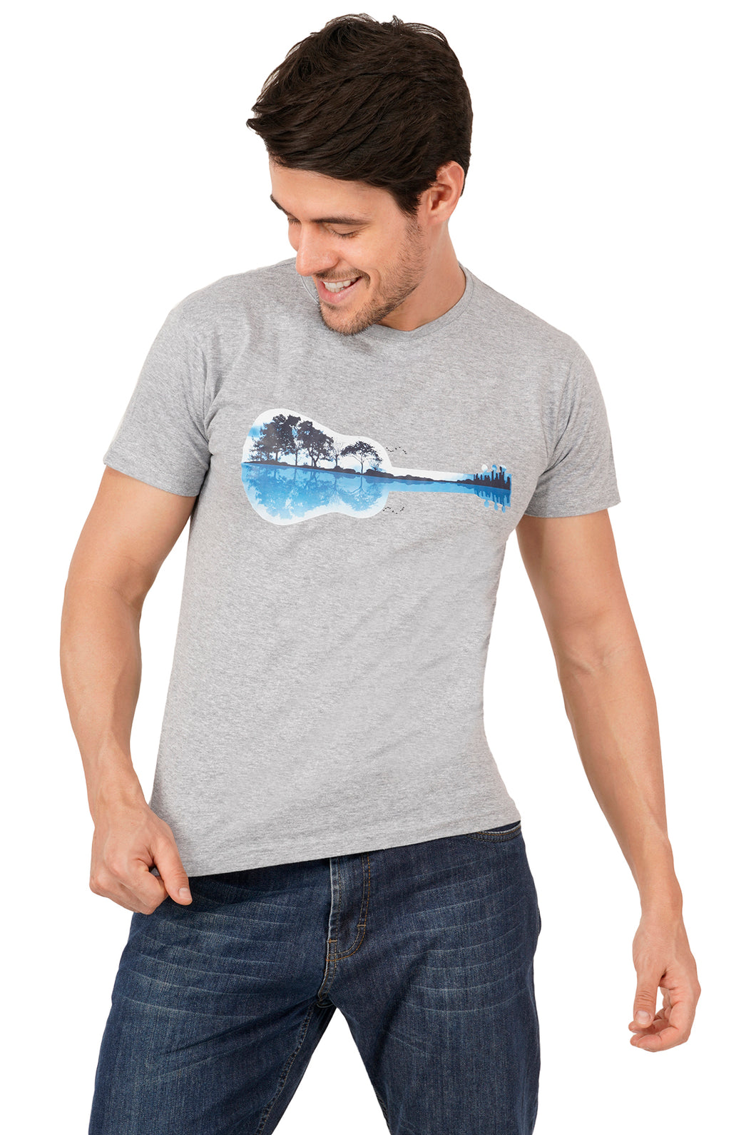 Guitar Lake Reflections Heather Grey T-Shirt