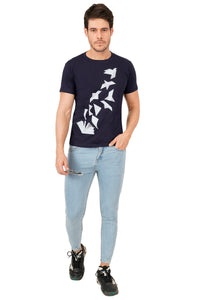 Men Navy Blue Printed Pure Cotton T-shirt