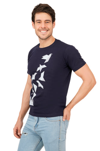 Men Navy Blue Printed Pure Cotton T-shirt