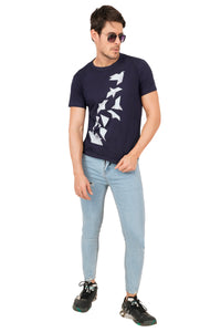 Men Navy Blue Printed Pure Cotton T-shirt