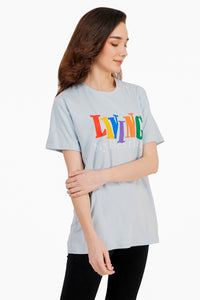 Women Sky Blue Printed   T-Shirt