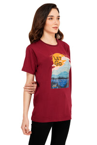 Women Dark Maroon Red Printed T-Shirt