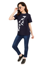 Load image into Gallery viewer, Women Navy blue Cotton Books theme Printed T-shirt