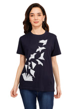 Load image into Gallery viewer, Women Navy blue Cotton Books theme Printed T-shirt