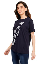 Load image into Gallery viewer, Women Navy blue Cotton Books theme Printed T-shirt