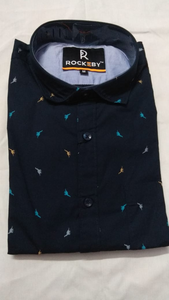 Navy Blue Casual Printed Shirt